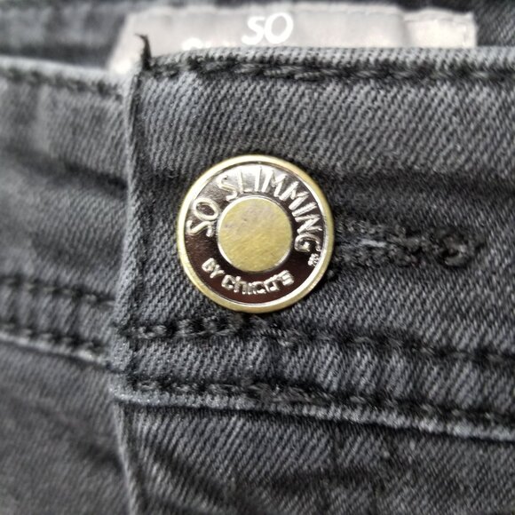 Chicos Jeans Womens 2.5 US 14 Black Stretch Mid Rise So Slimming Studded *Read* - Picture 3 of 16
